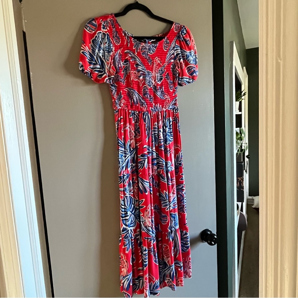 Red and Blue Floral Toucan Dress - Picture 2 of 3